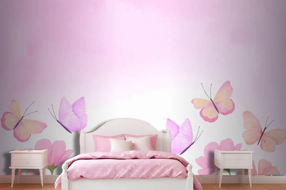 Watercolor Colorful Butterfly Background Kids Girl Wallpaper Mural