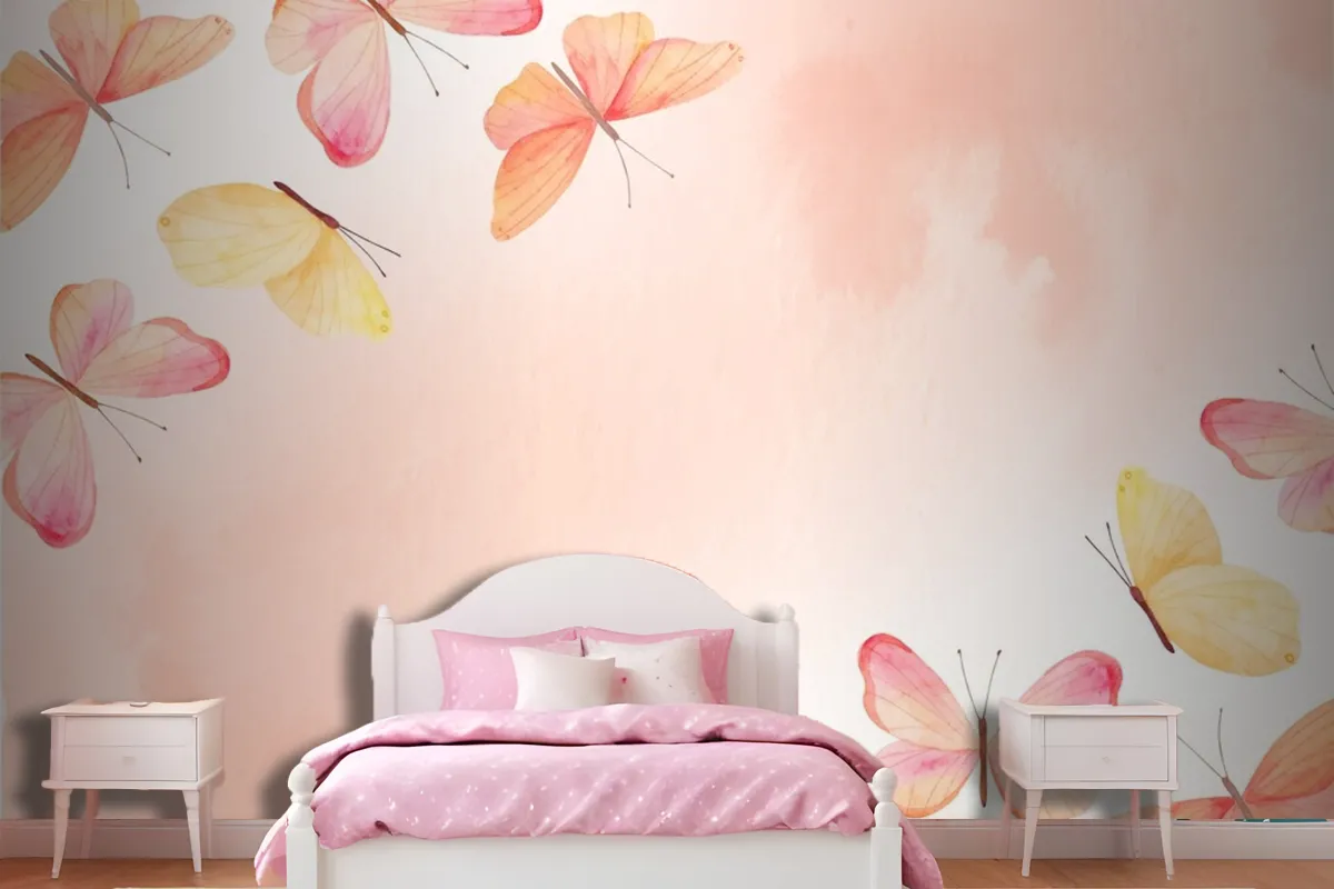 Watercolor Colorful Butterfly Background Kids Girls Wallpaper Mural