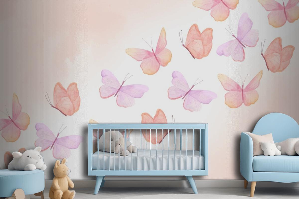 Watercolor Colorful Butterfly Background Kids Wallpaper Mural