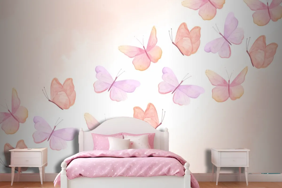 Watercolor Colorful Butterfly Background Kids Wallpaper Mural