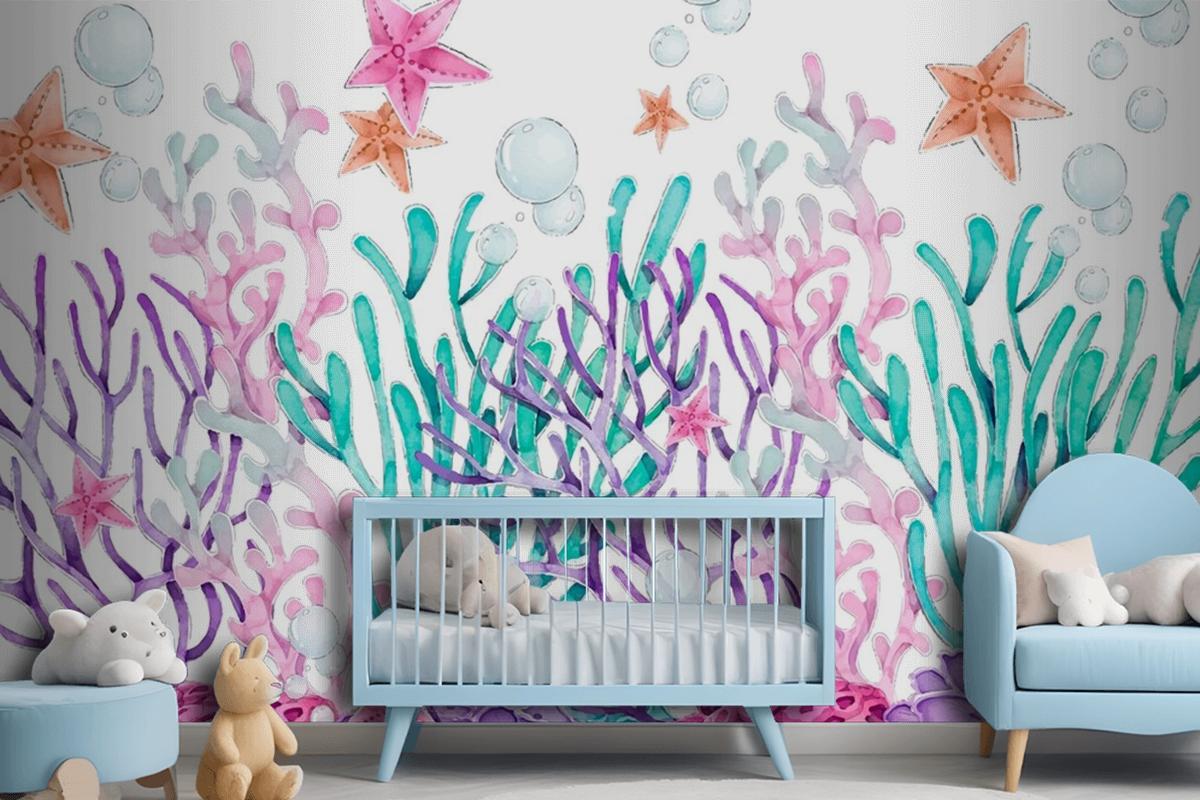 Watercolor Colorful Coral Background Wallpaper Mural