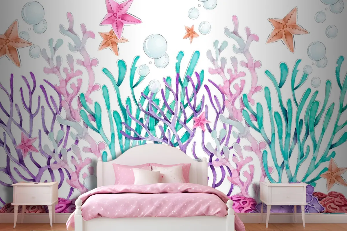 Watercolor Colorful Coral Background Wallpaper Mural