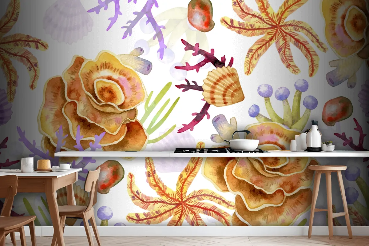 Watercolor Colorful Coral Background Wallpaper Mural