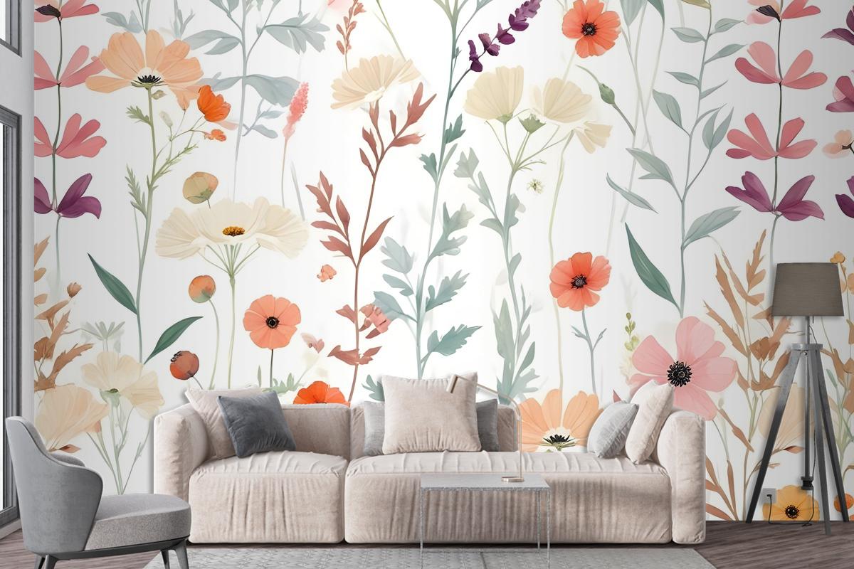 Watercolor Colorful Wildflower Garden Wallpaper Mural