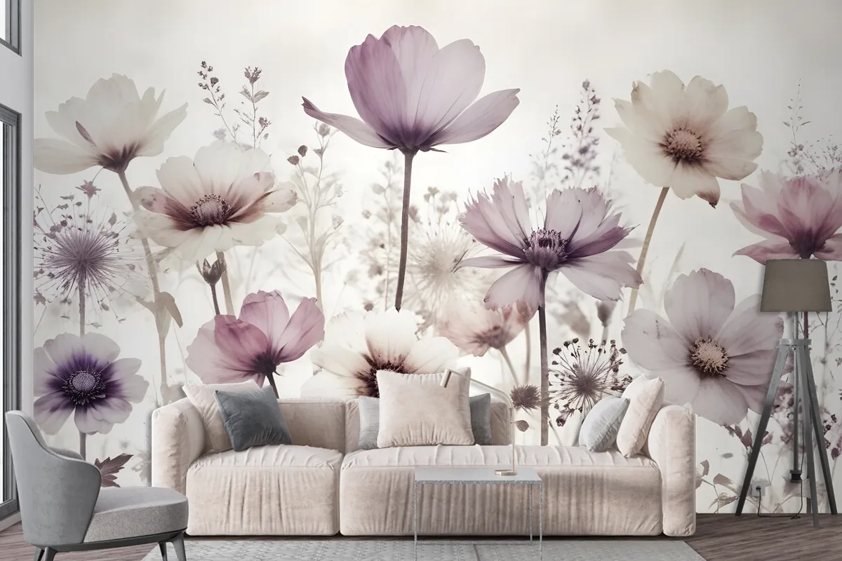 Watercolor Dark Poppy Flowers Wallpaper Mural