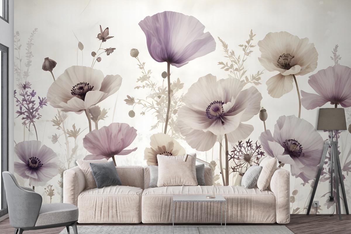 Watercolor Dark Poppy Flowers Wallpaper Mural