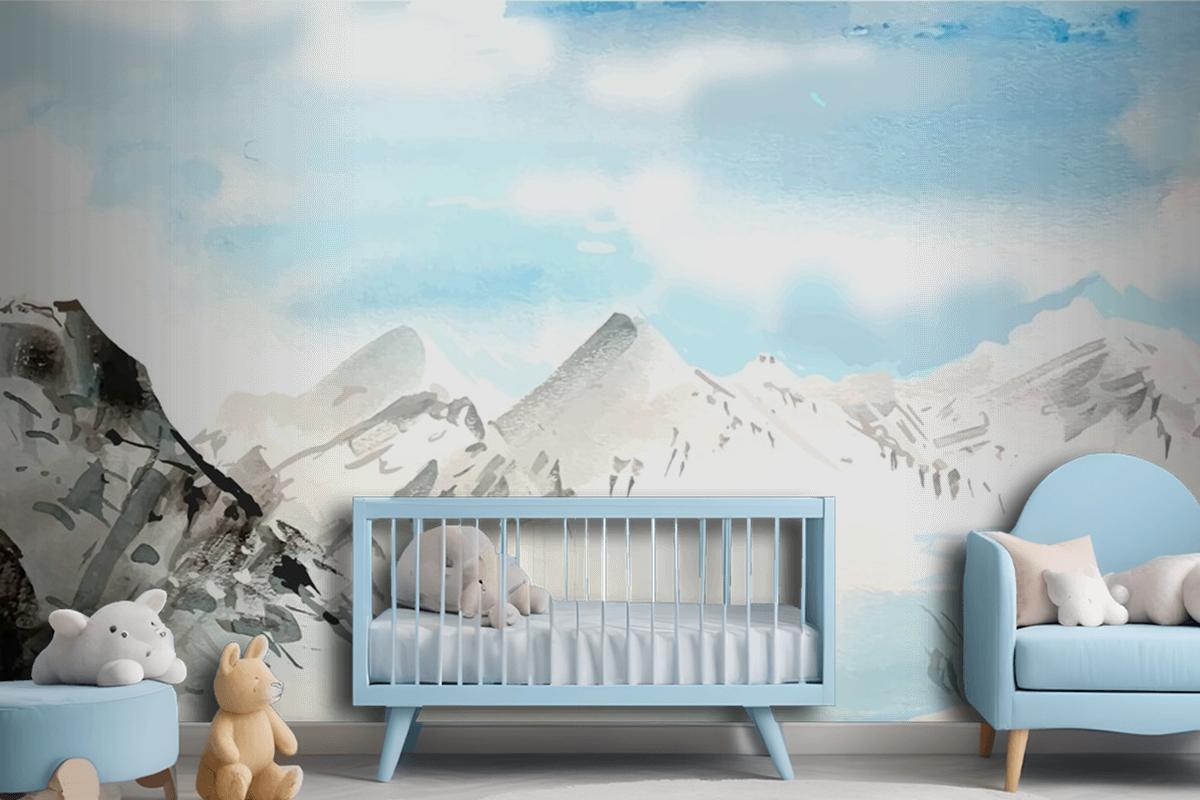 Watercolor Daytime Mountains Background Wallpaper Mural