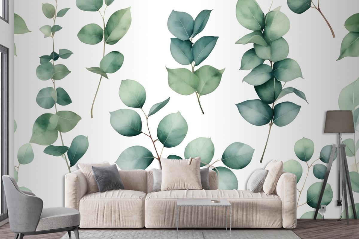 Watercolor Eucalyptus Leaf Wallpaper Mural