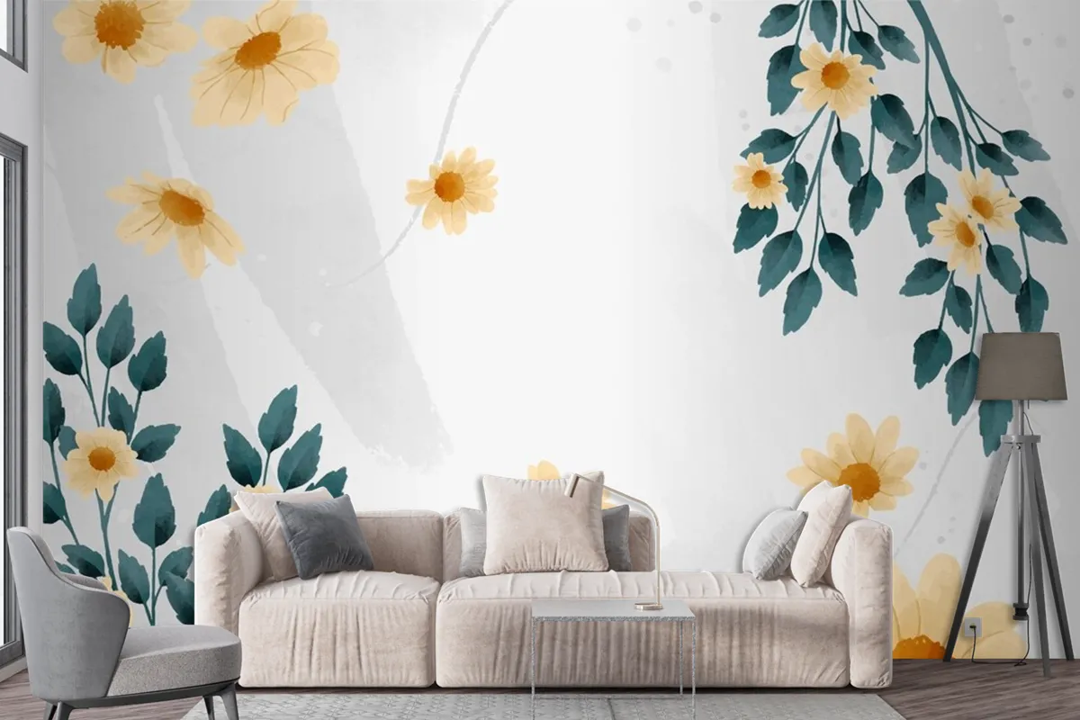 Watercolor Floral Background Design Wallpaper Mural