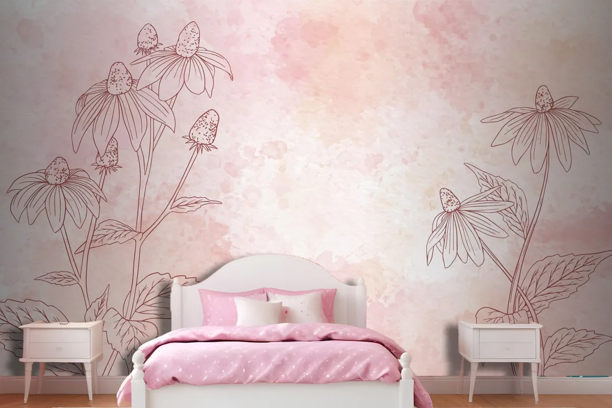 Watercolor Floral Background In Monochrome Wallpaper Mural