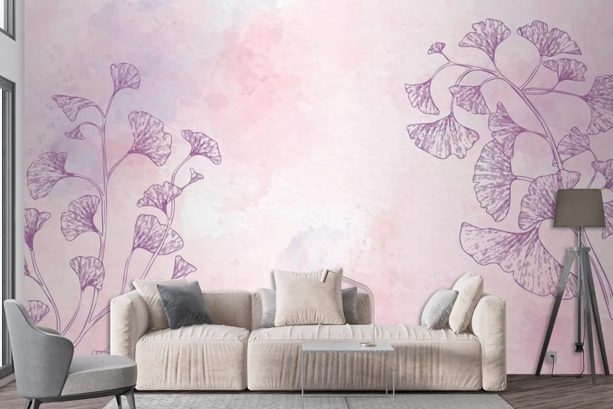 Watercolor Floral Background In Monochrome Wallpaper Mural