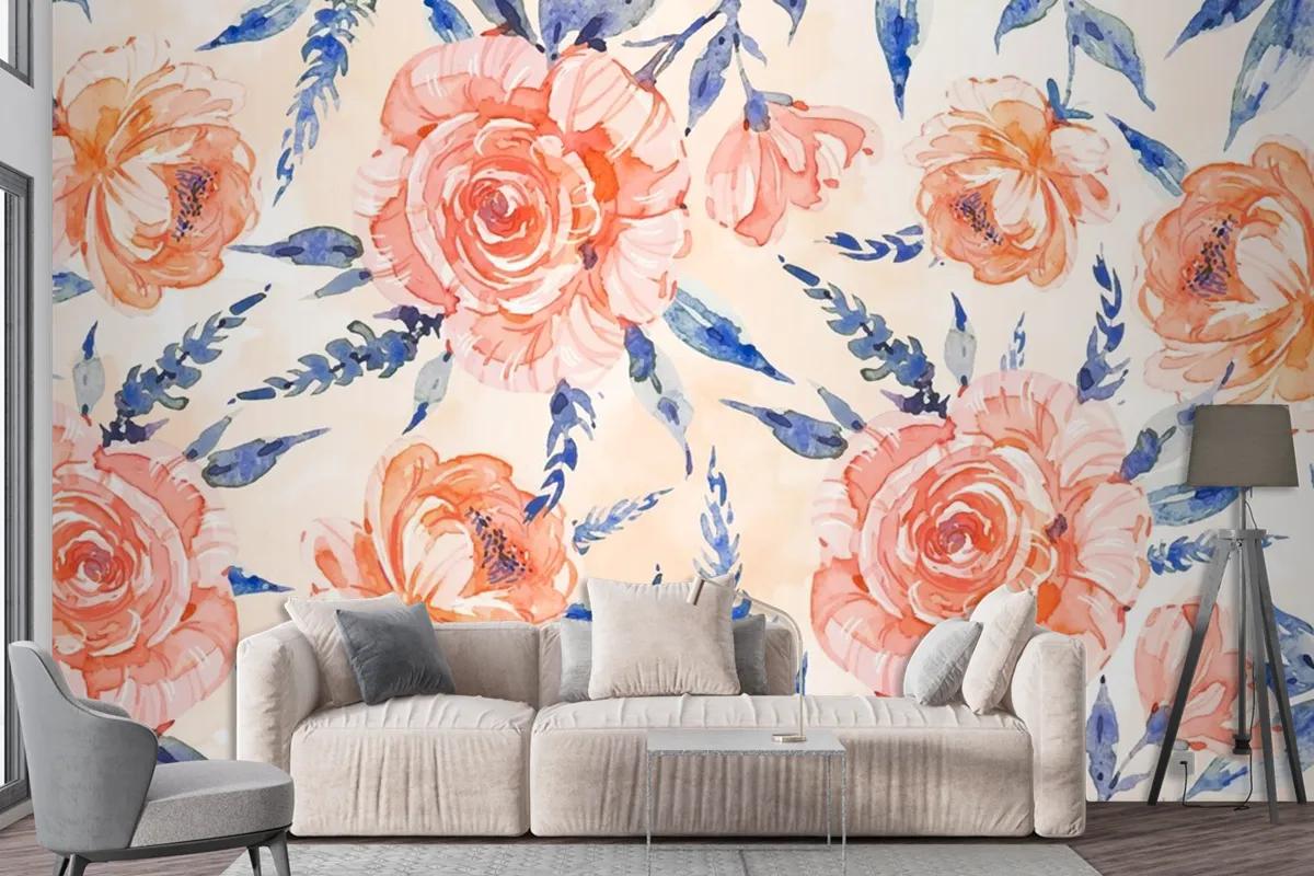 Watercolor Floral Background With Soft Colors Wallpaper Mural