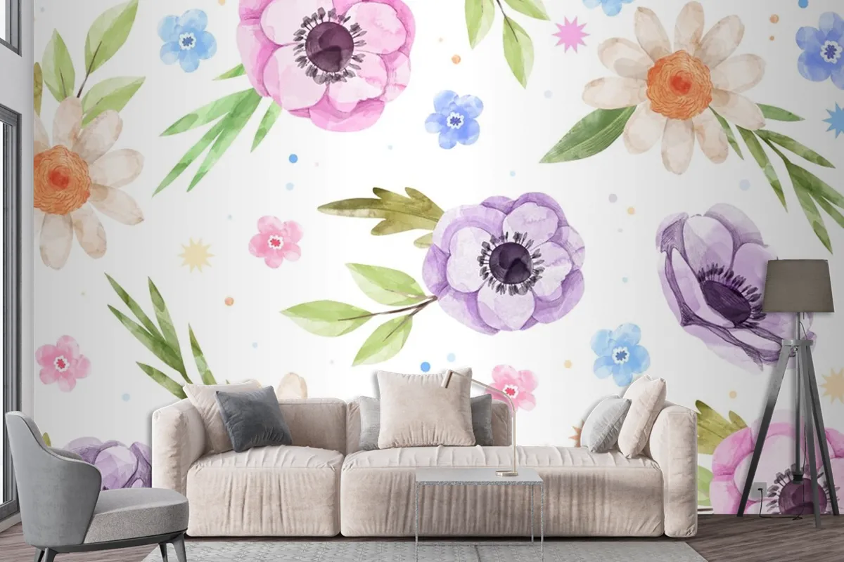 Watercolor Floral Background Wallpaper Mural