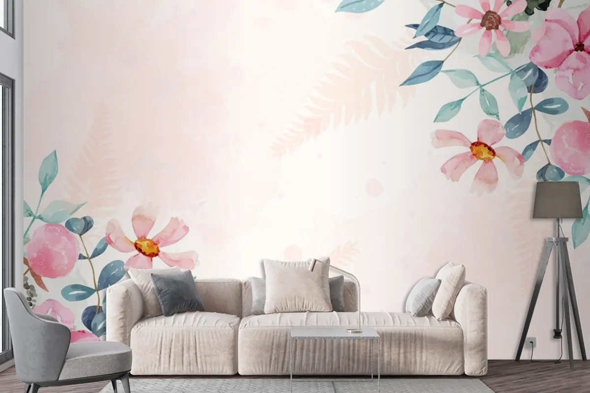 Watercolor Floral Background Wallpaper Mural