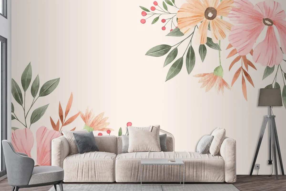 Watercolor Floral Background Wallpaper Mural