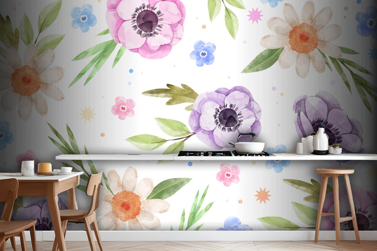 Watercolor Floral Kitchen Wallpaper Mural