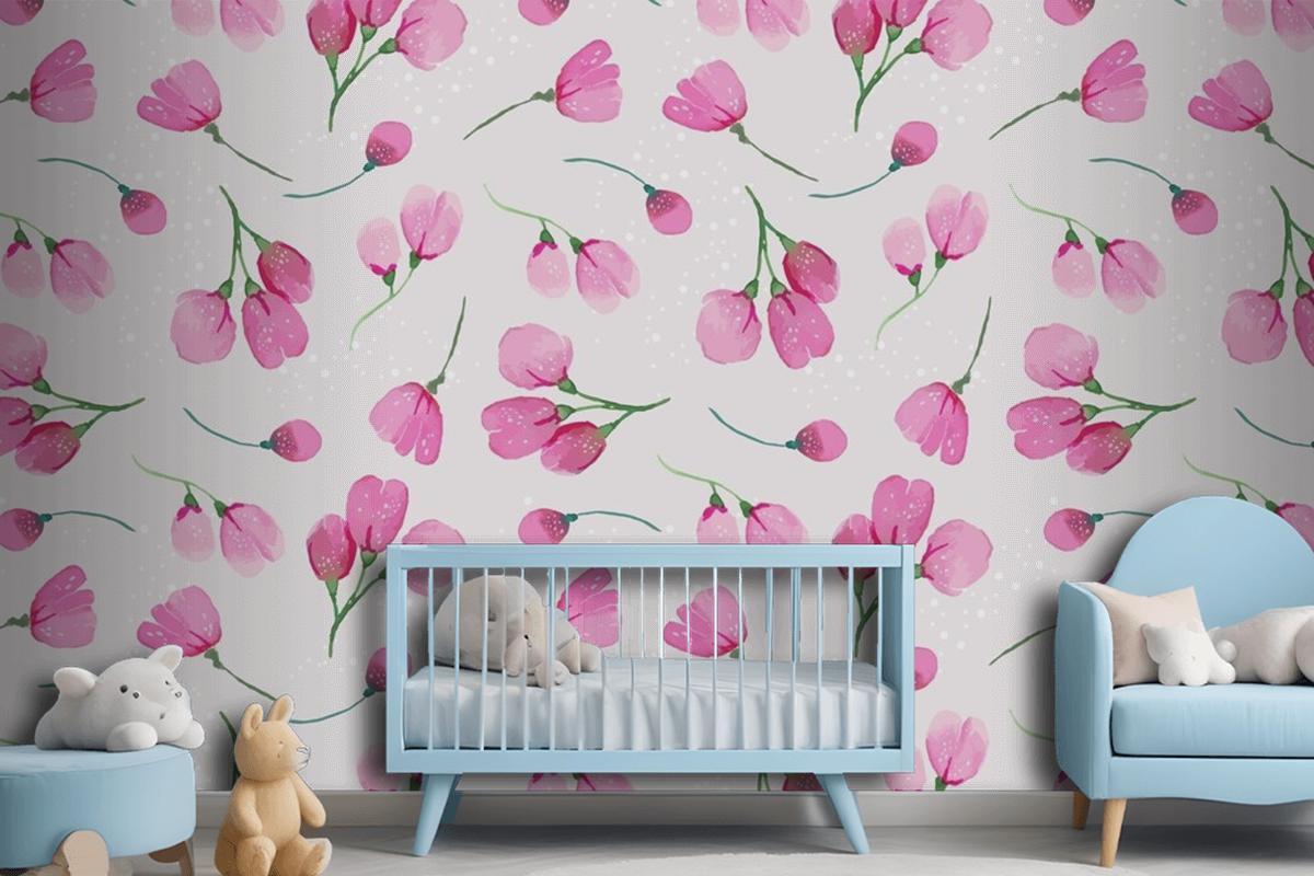 Watercolor Floral Pattern Design Wallpaper Mural