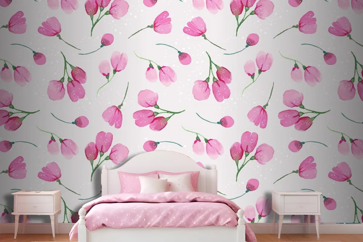 Watercolor Floral Pattern Design Wallpaper Mural