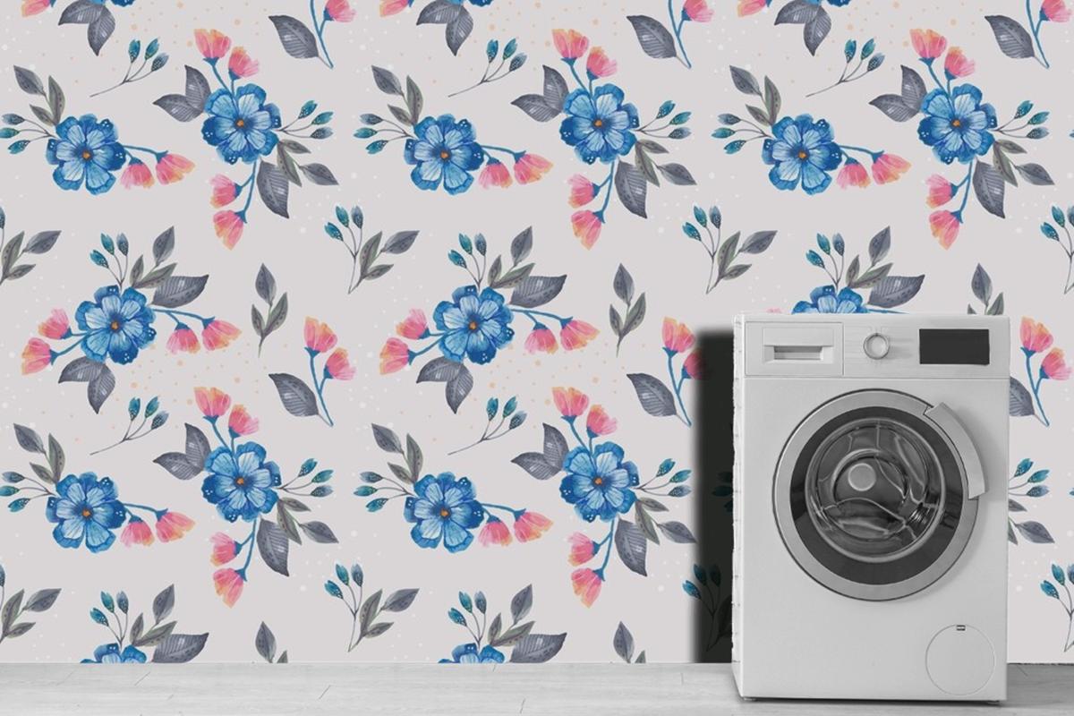 Watercolor Floral Pattern Design Laundry Room Wallpaper Mural