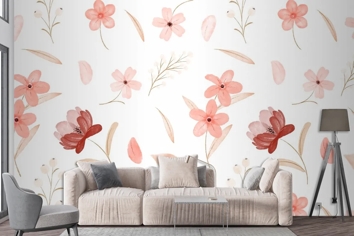 Watercolor Floral Pattern Wallpaper Mural