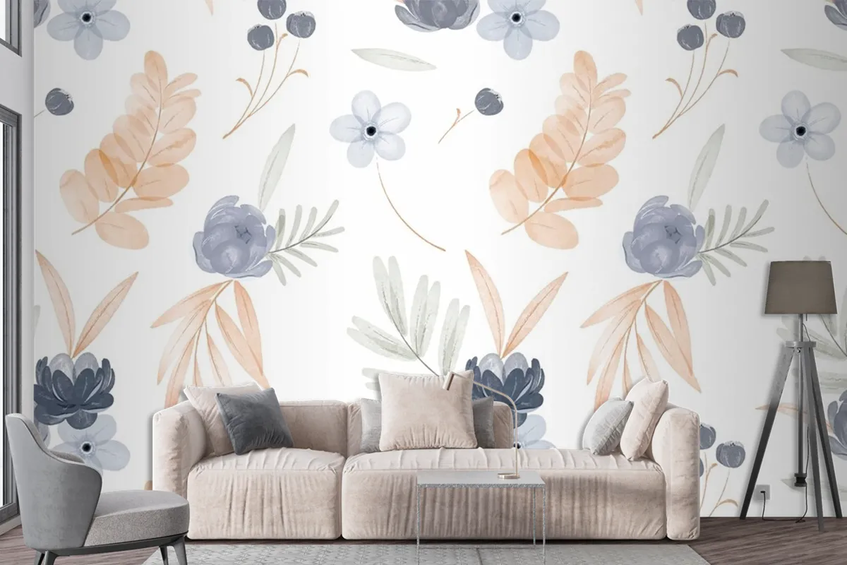 Watercolor Floral Pattern Wallpaper Mural