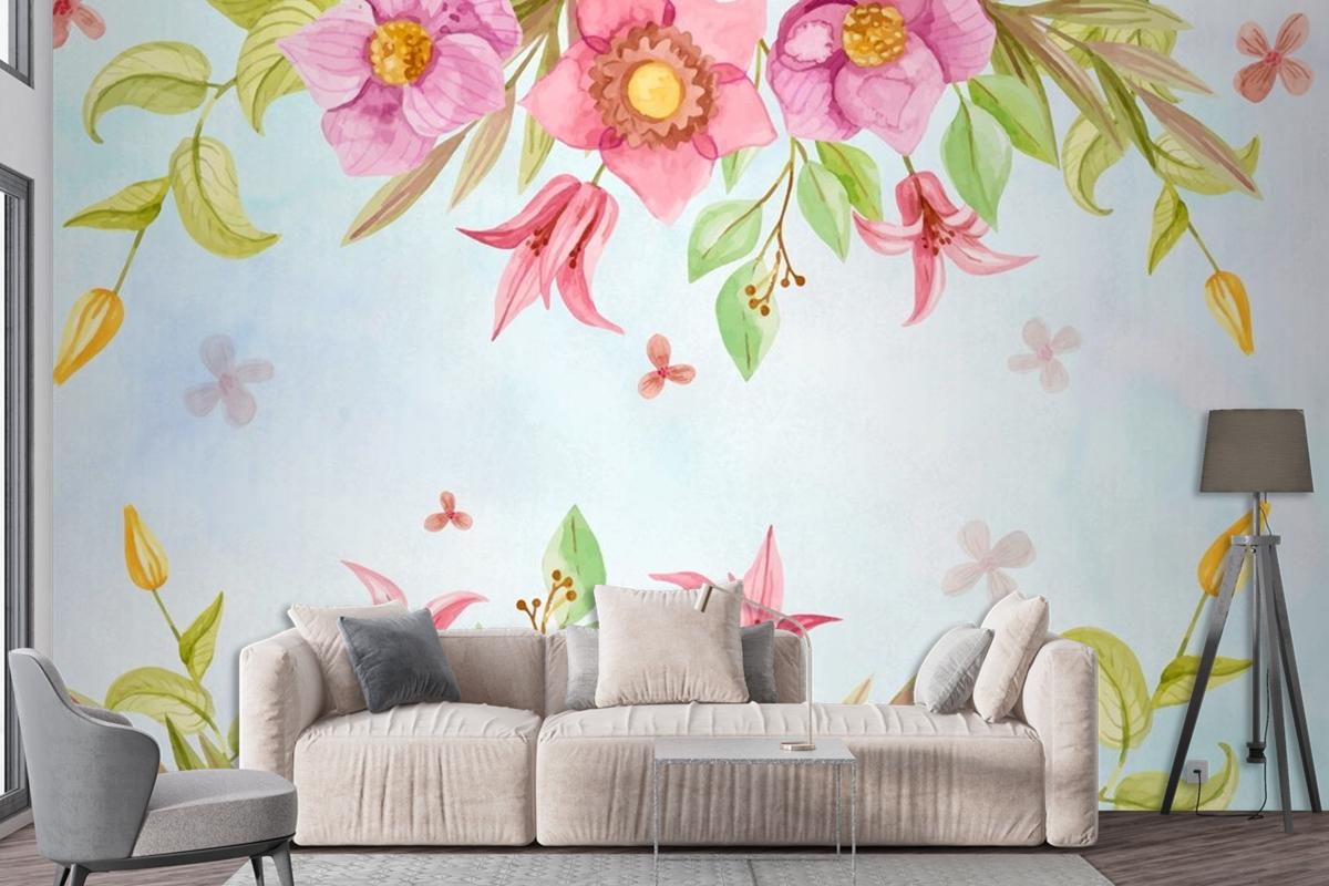 Watercolor Flowers Background In Pastel Colors Wallpaper Mural