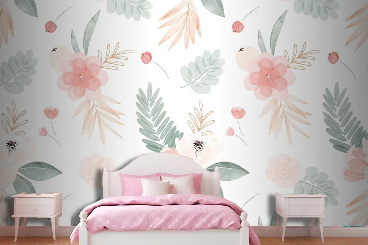 Watercolor Flowers Illustration Background Girl Wallpaper Mural