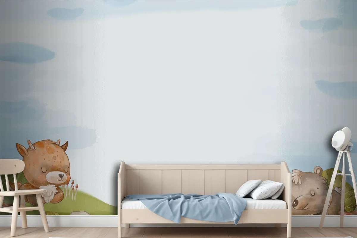 Watercolor Forest Animals Background Wallpaper Mural