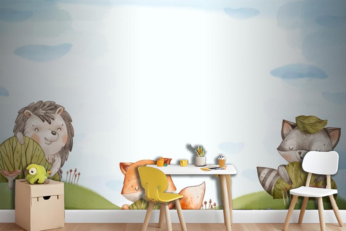 Watercolor Forest Animals Background Wallpaper Mural