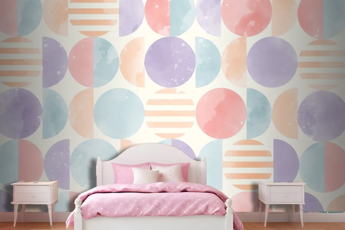 Watercolor Geometric Background Girl Wallpaper Mural