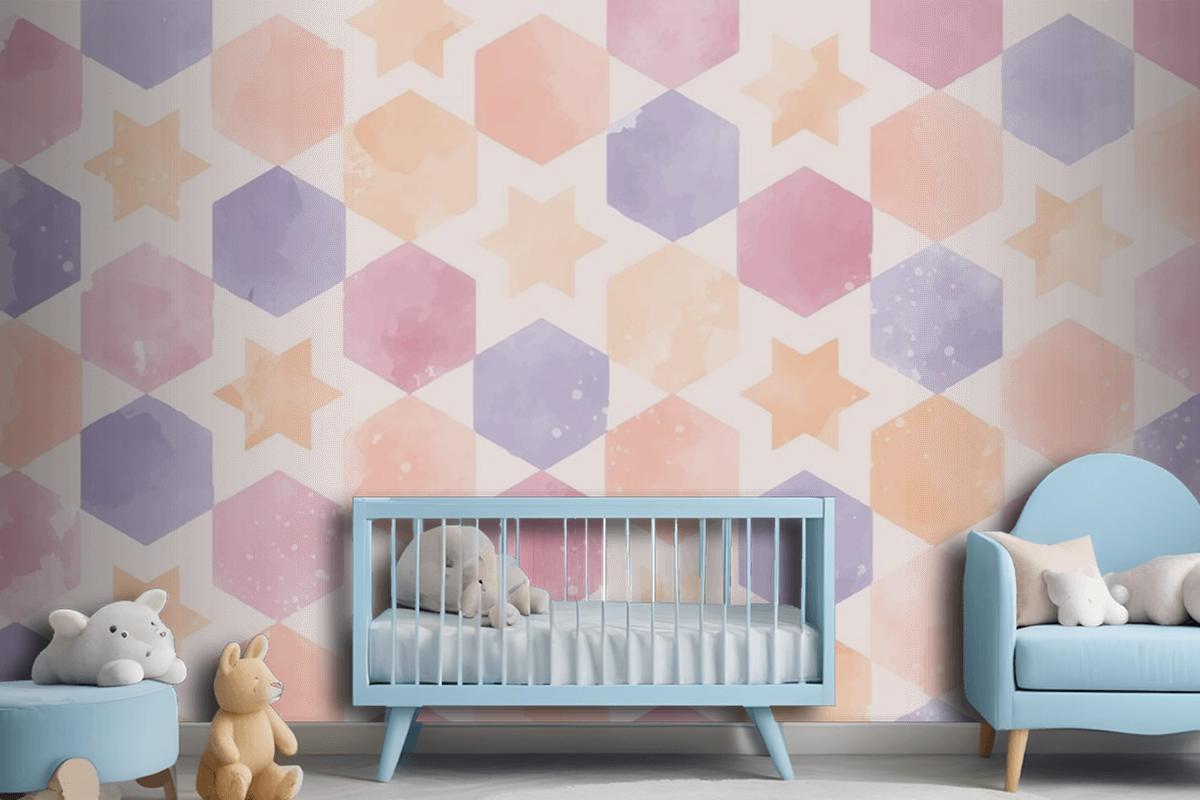 Watercolor Geometric Background Kids Girl Wallpaper Mural