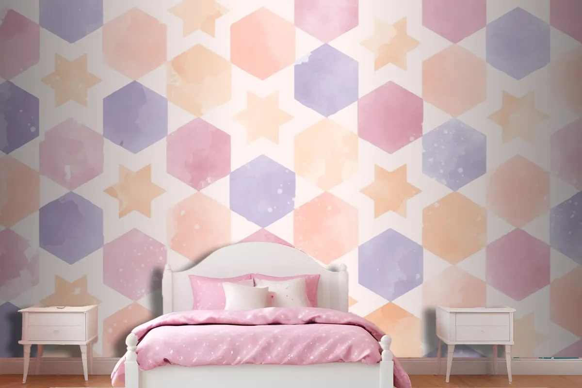 Watercolor Geometric Background Kids Girl Wallpaper Mural