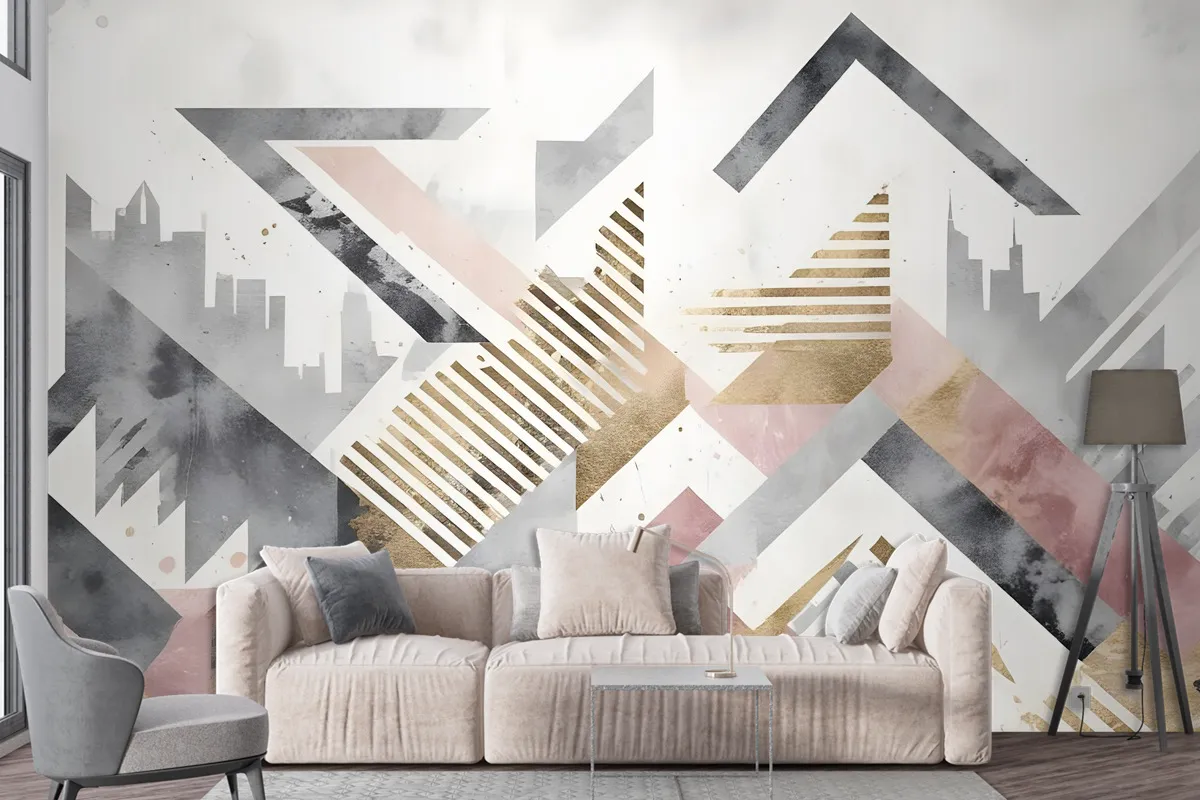 Watercolor Geometric City Wallpaper Mural