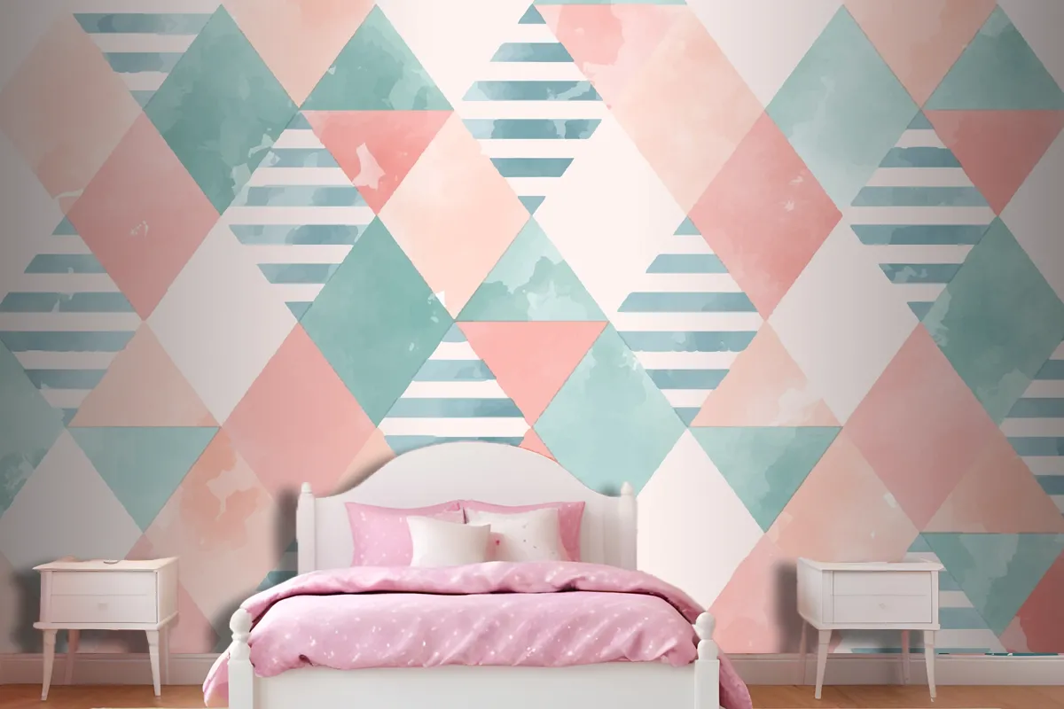 Watercolor Geometric Girl Wallpaper Mural