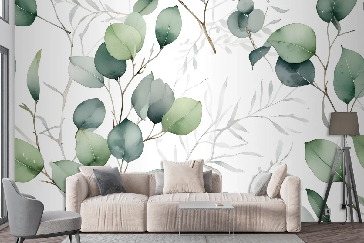 Watercolor Green Eucalyptus Leaf Wallpaper