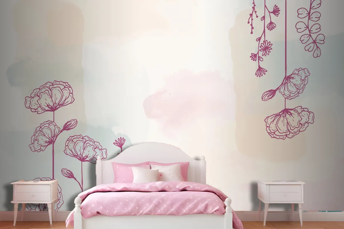 Watercolor Hand Drawn Background Girl Wallpaper Mural