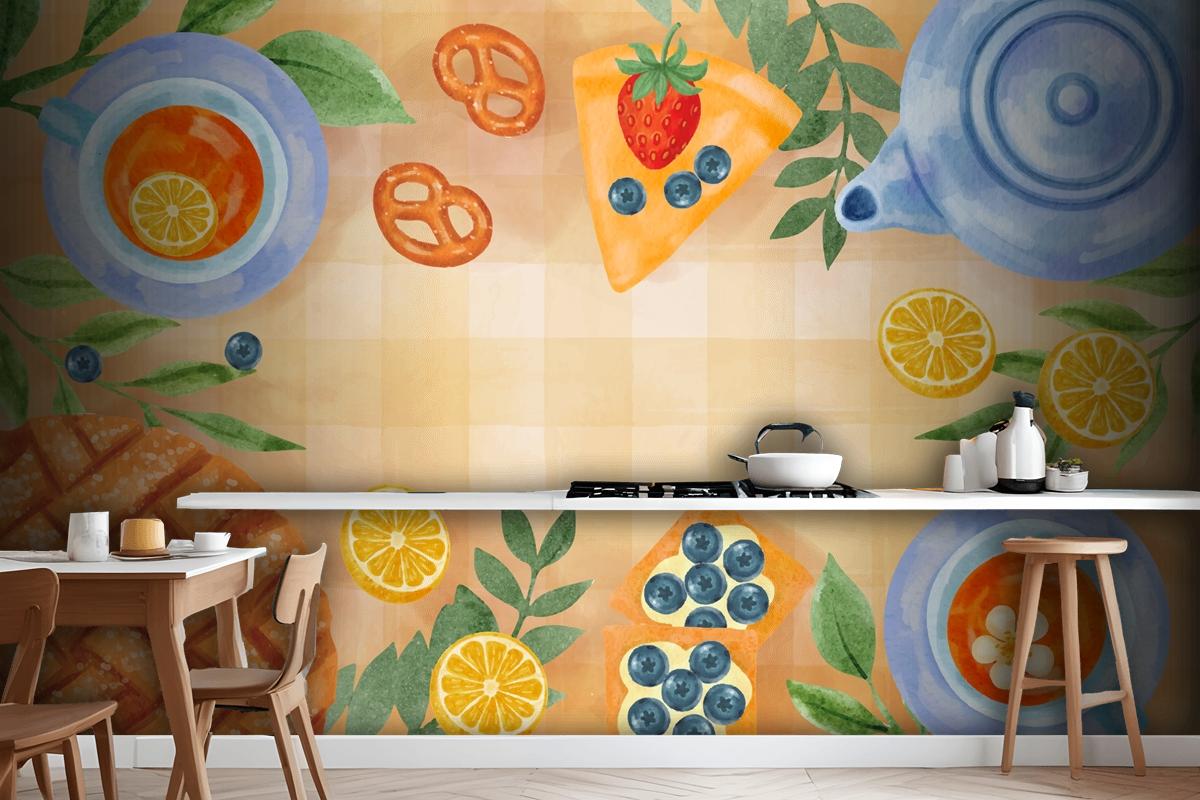 Watercolor International Tea Day Background Kitchen Wallpaper Mural