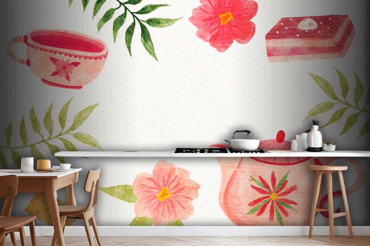 Watercolor International Tea Day Kitchen Wallpaper Mural