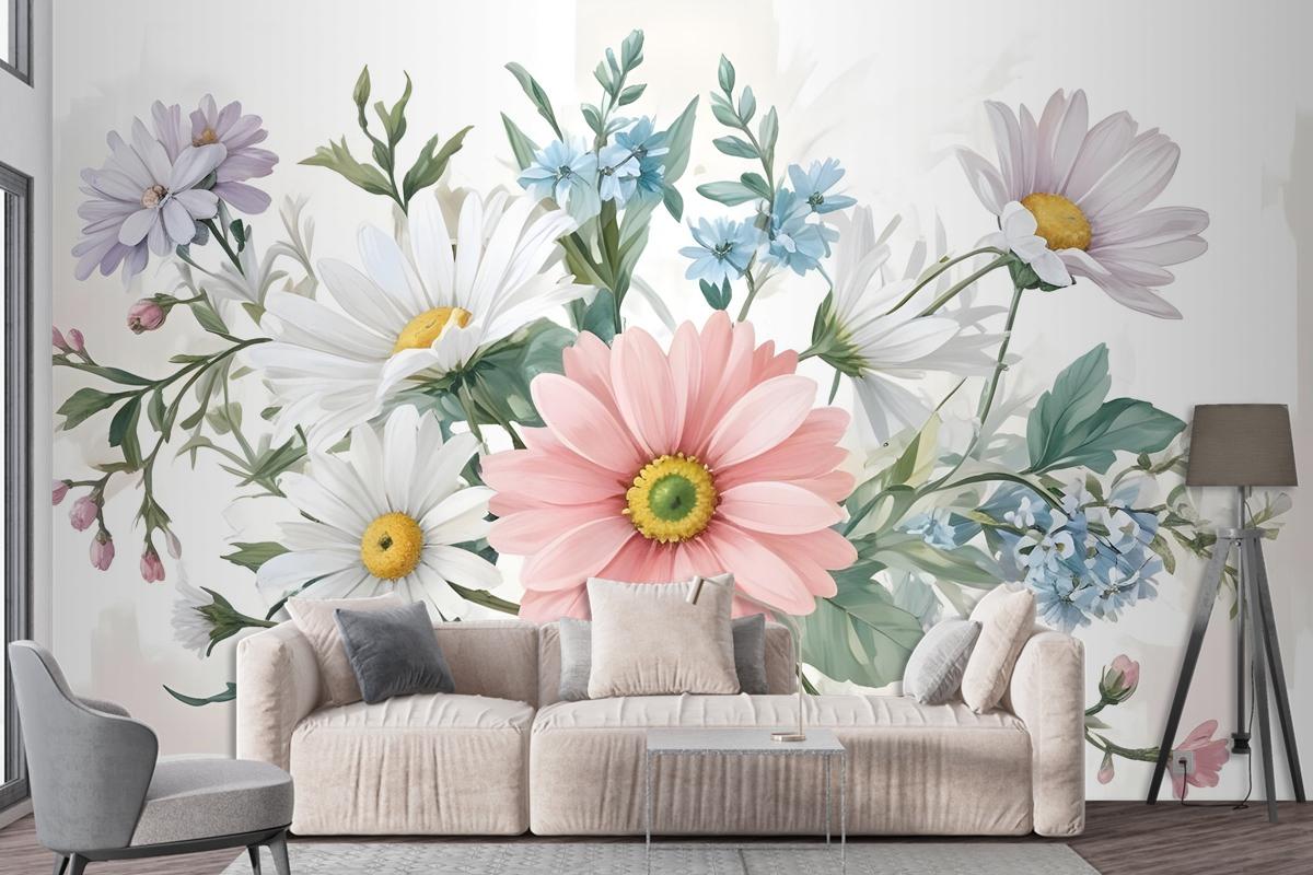 Watercolor Large Floral Bouquet Wallpaper Mural