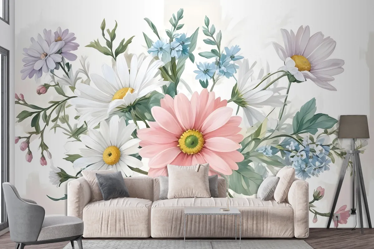 Watercolor Large Floral Bouquet Wallpaper Mural