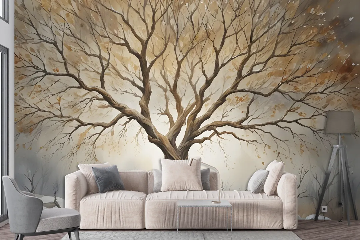 Watercolor Leafless Autumn Trees Wallpaper Mural