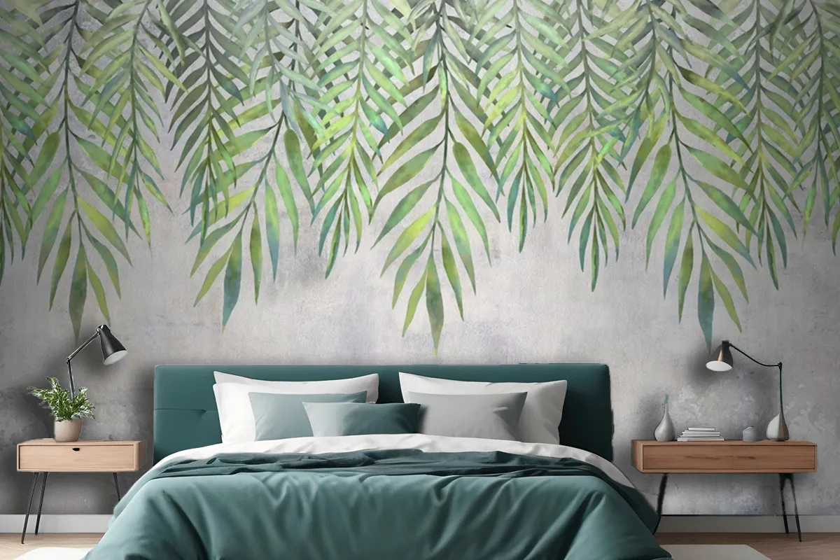 Watercolor Leaves Hanging From Above Wallpaper Mural