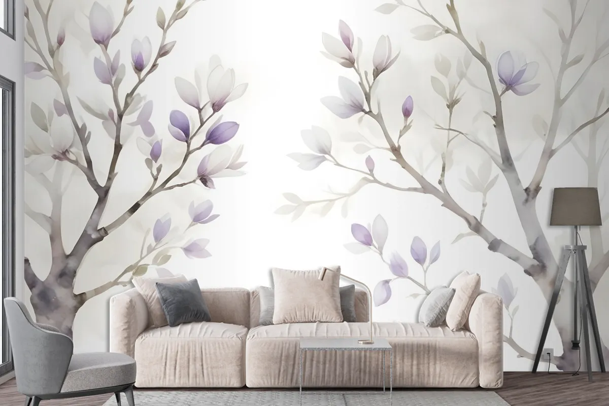 Watercolor Magnolia Floral Wallpaper Mural