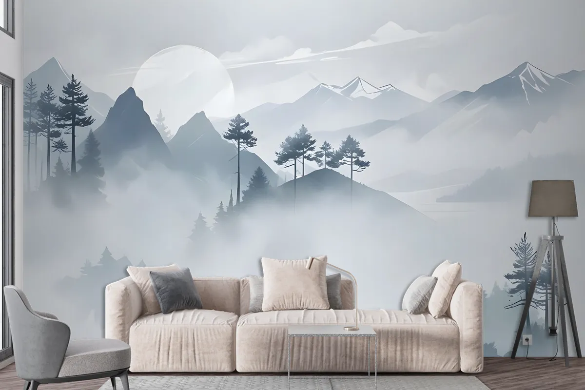 Watercolor Mountain Landscape Wallpaper Mural