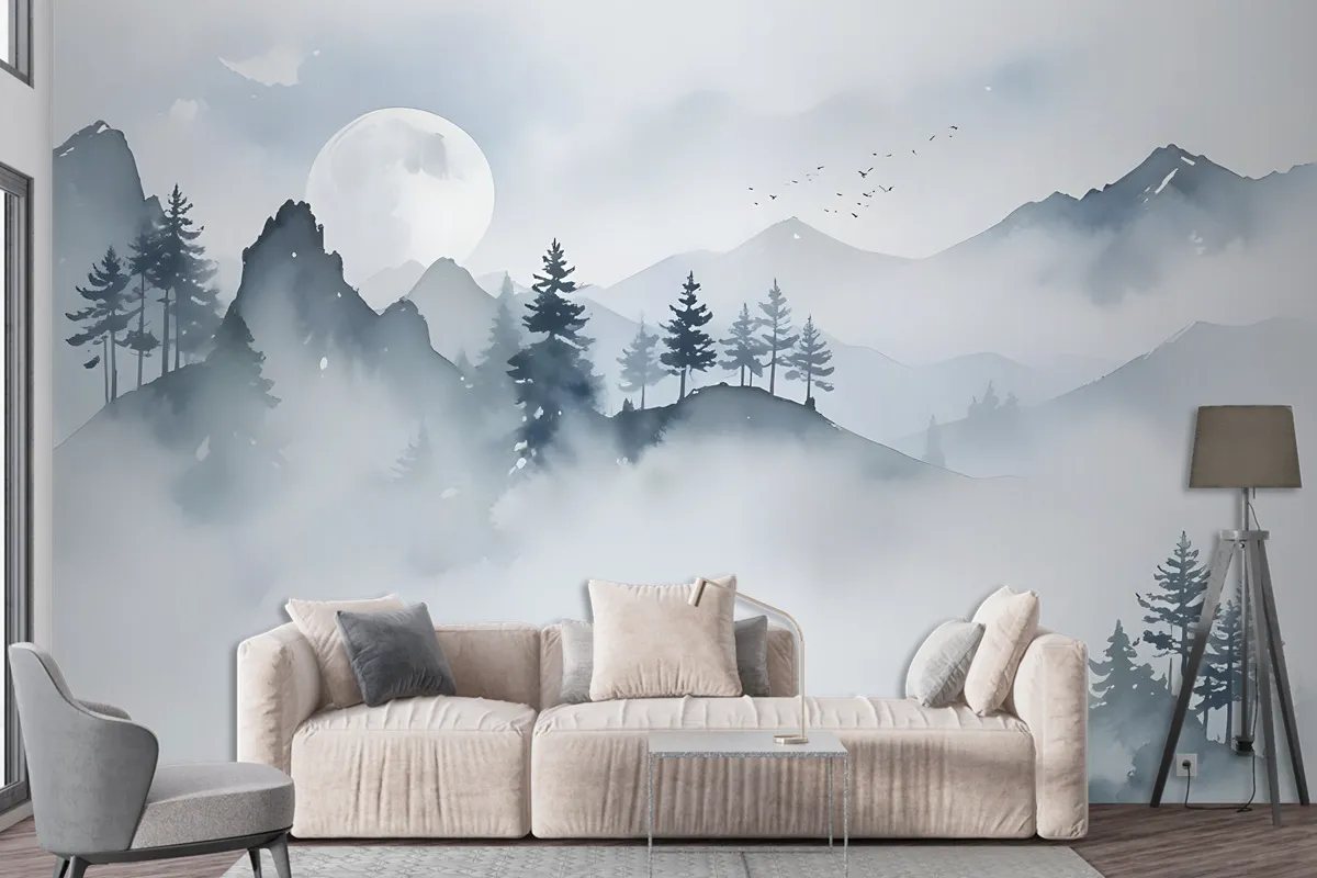 Watercolor Mountain Landscape Wallpaper Mural