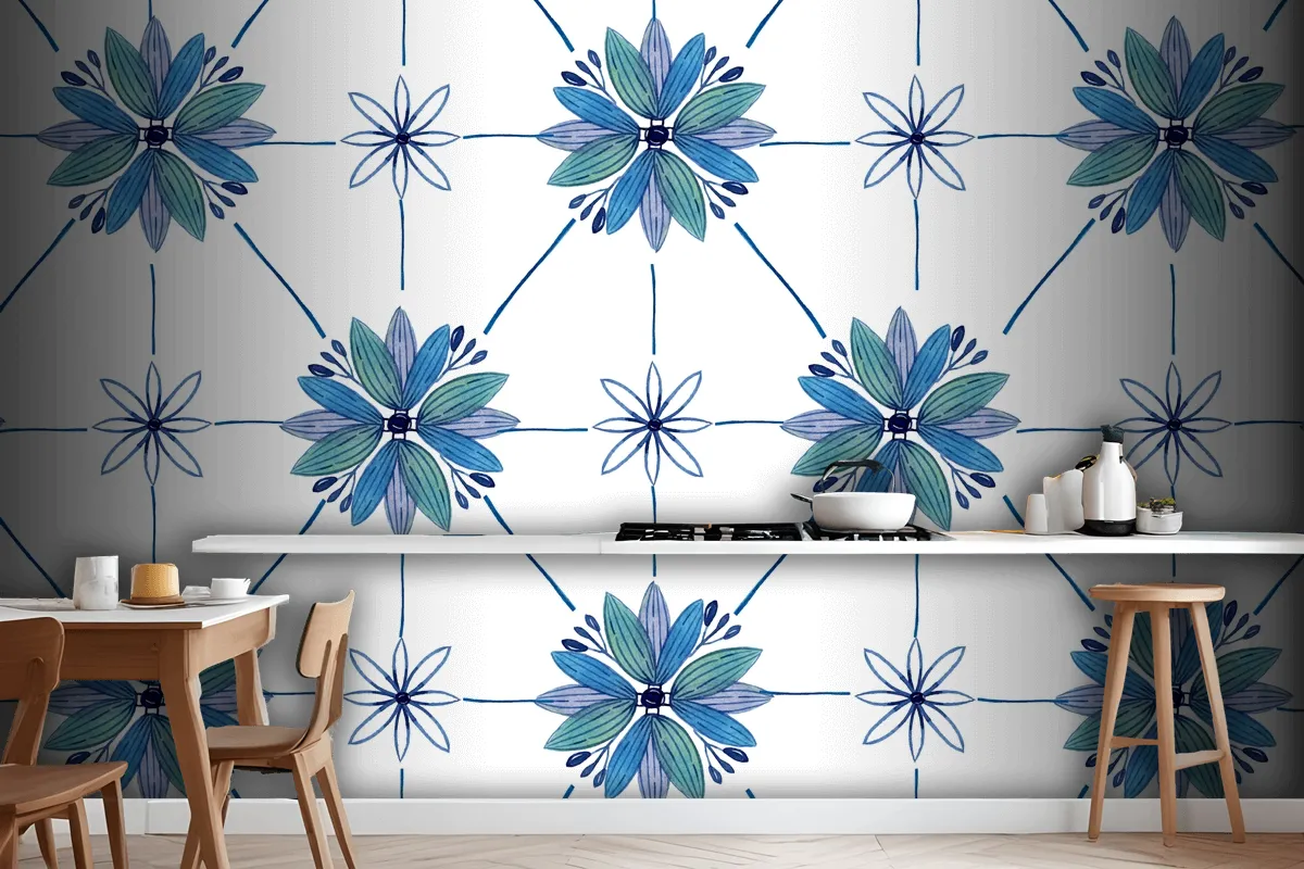 Watercolor Ornamental Flower Wallpaper Mural