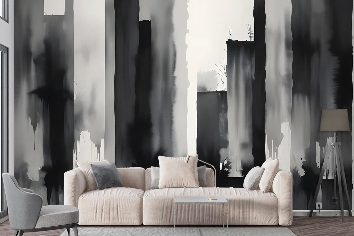 Watercolor Painting Black And White Architecture Wallpaper Mural