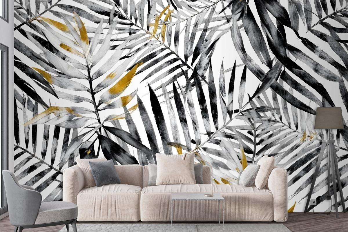 Watercolor Palm Leaf Pattern Wallpaper