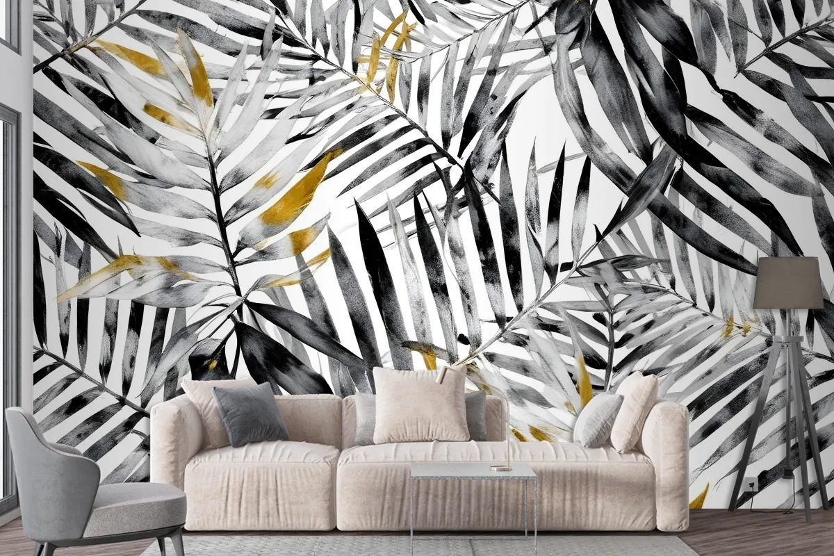 Watercolor Palm Leaf Pattern Wallpaper