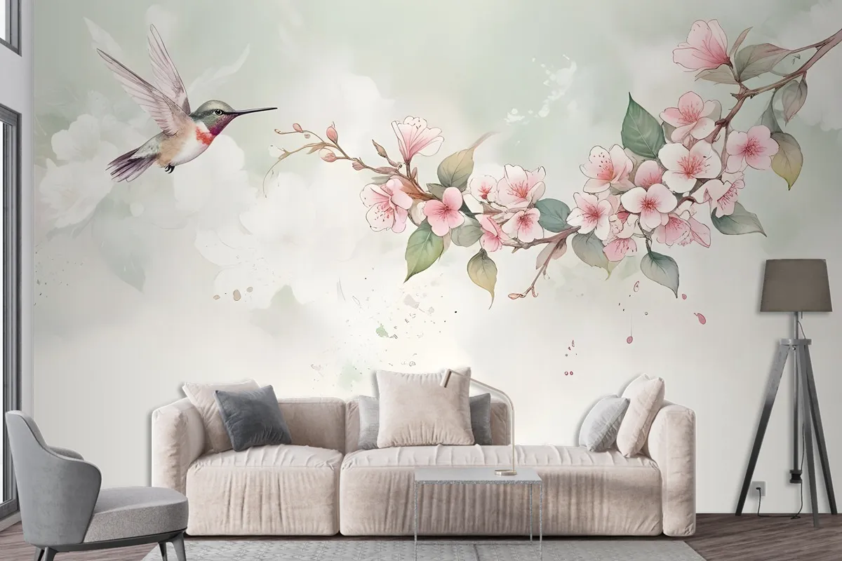 Watercolor Pink Begonia Flowers Wallpaper Mural